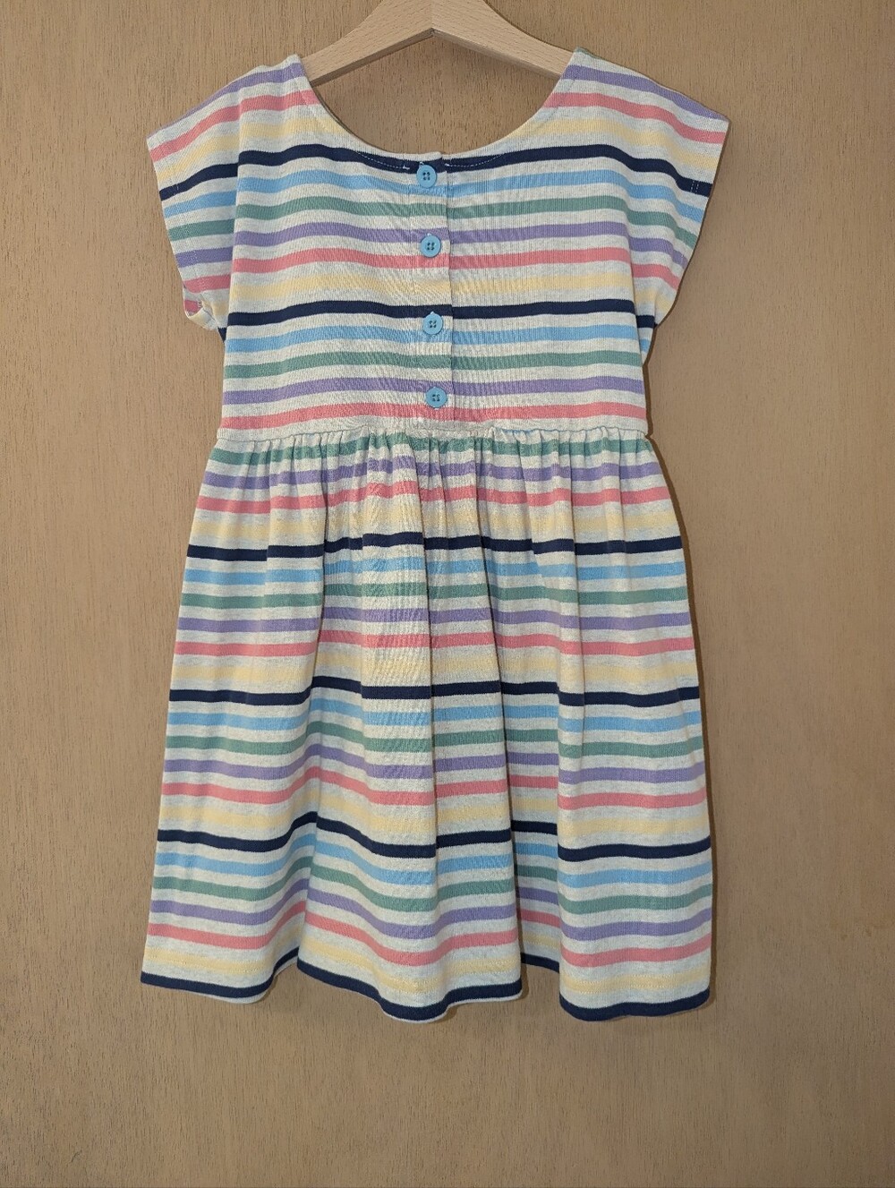 Hanna Andersson Girls' Multicolor Stripe Cotton Dress - Pastel Blue Buttons